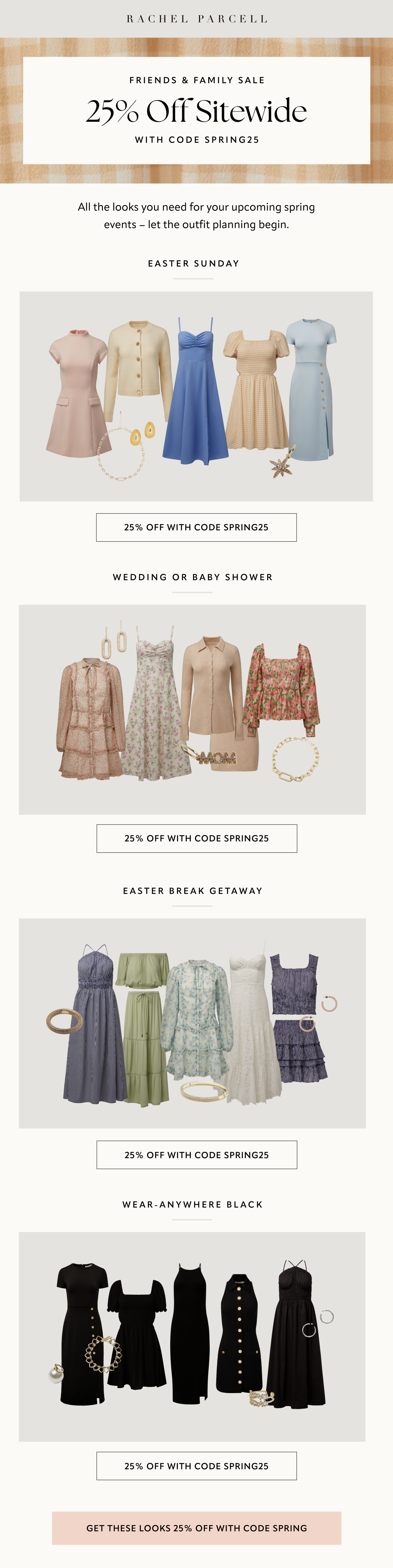 Promotional email with event outfit styling