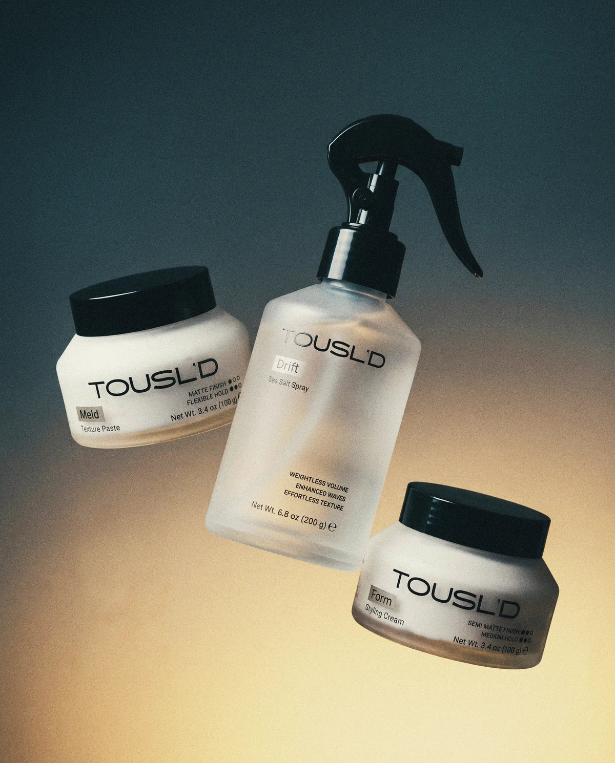 Tousl’d Meld, Drift and Form in an editorial gradient studio composition