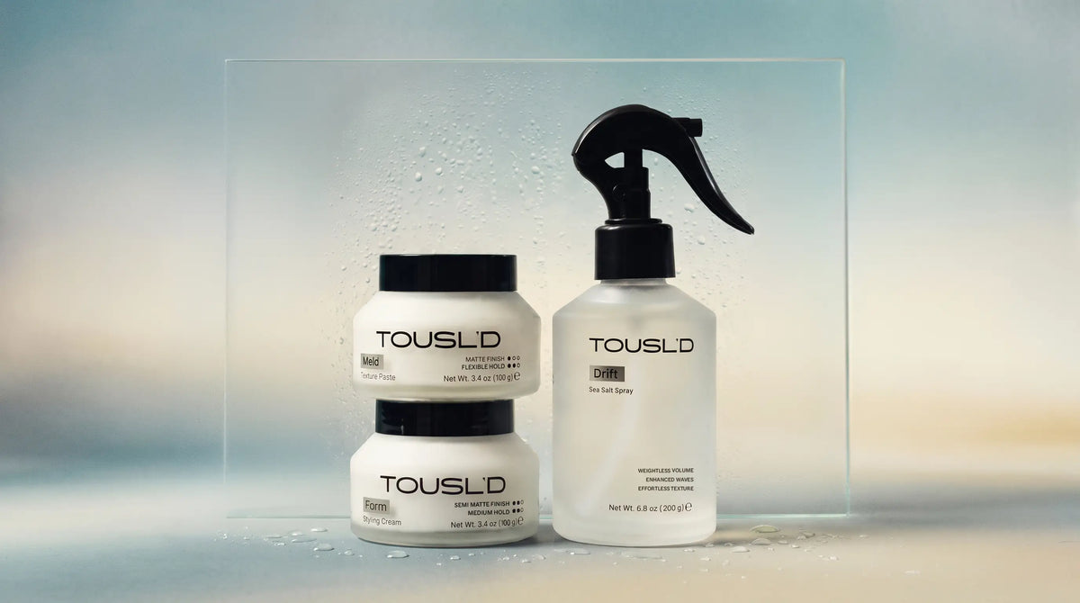 Tousl’d Meld, Drift and Form lineup on a gradient studio backdrop