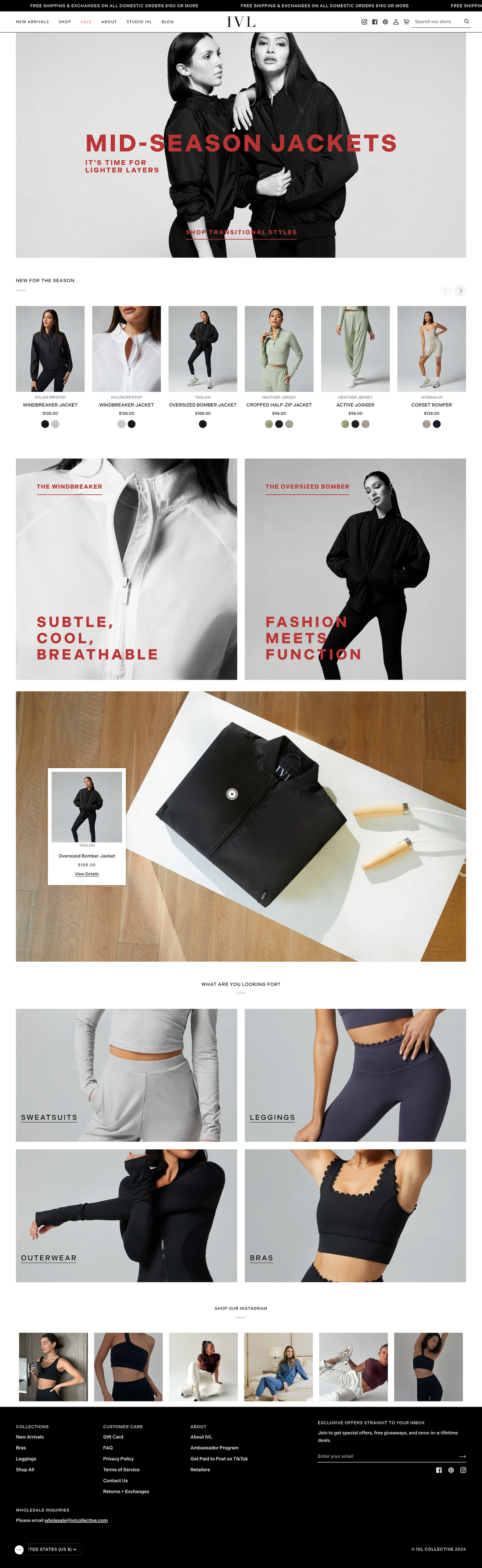 IVL Homepage design of mid-season jackets with images of people wearing jackets and jackets on a table.